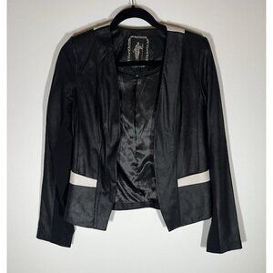 MY TRIBE genuine leather cream black colorblock open jacket M designer rare